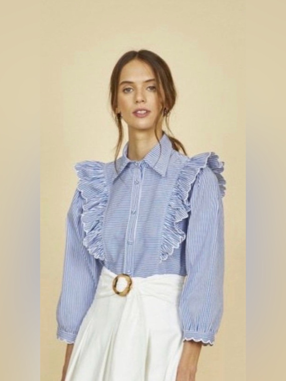 Hunter Bell White Blue Top Ruffle